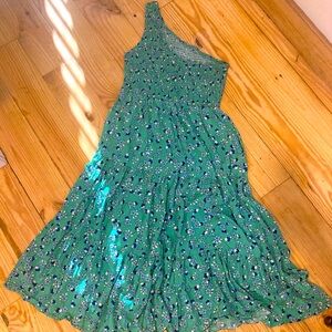 Pretty floral green flowing summer one shoulder dress free size